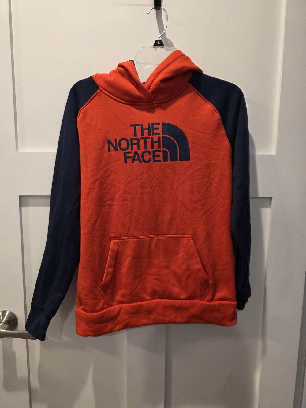 The North Face Women’s Hoodie S Red Navy Blue Sweatshirt Thumb Holes Logo